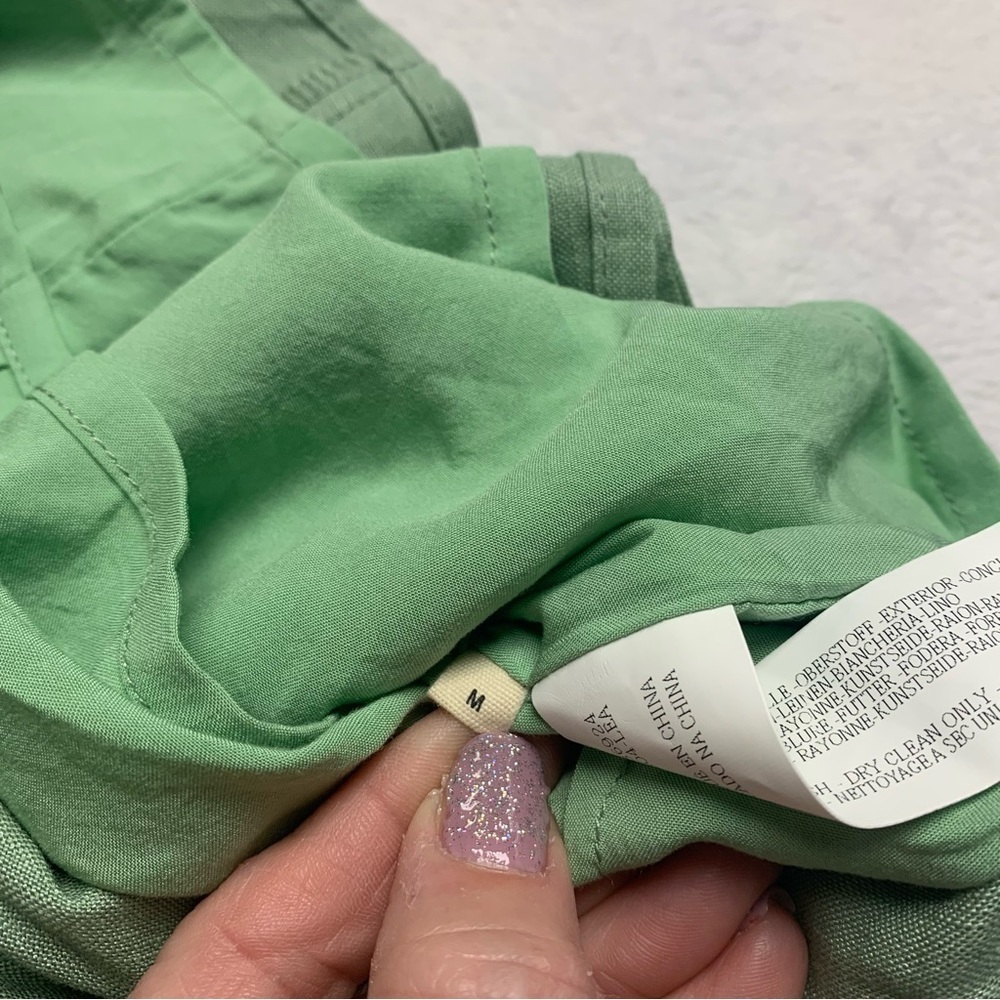Capulet crop shirt size medium green elastic sleeves tie at waist very unique - Picture 8 of 12